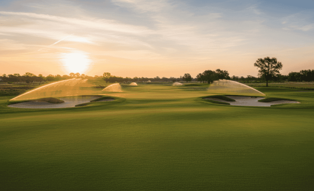 Irrigation system on golf course fairway