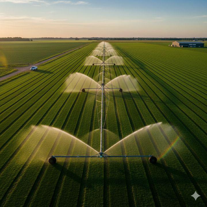 Aerial view of irrigated turf farm