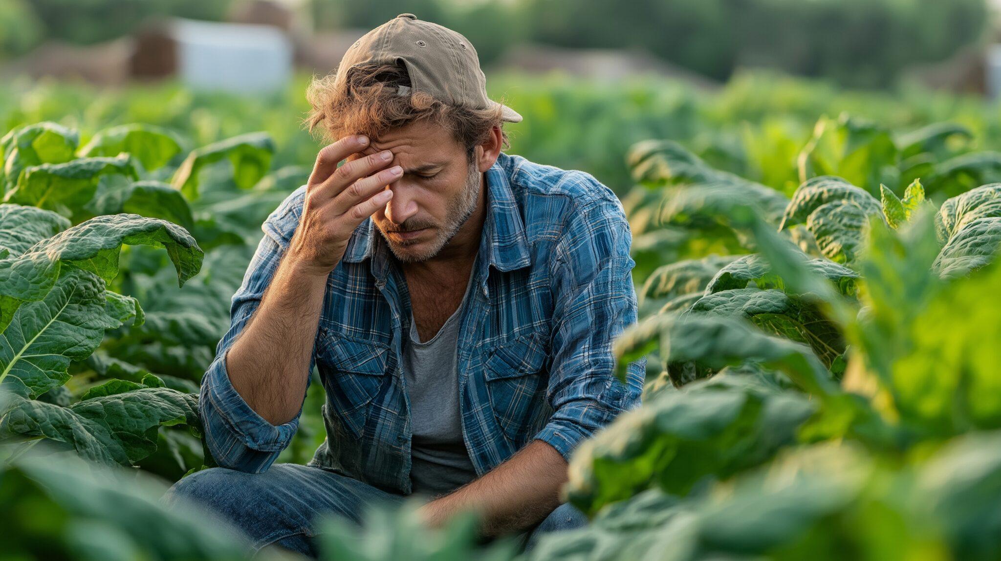 Farmer inspecting irrigation equipment in a field