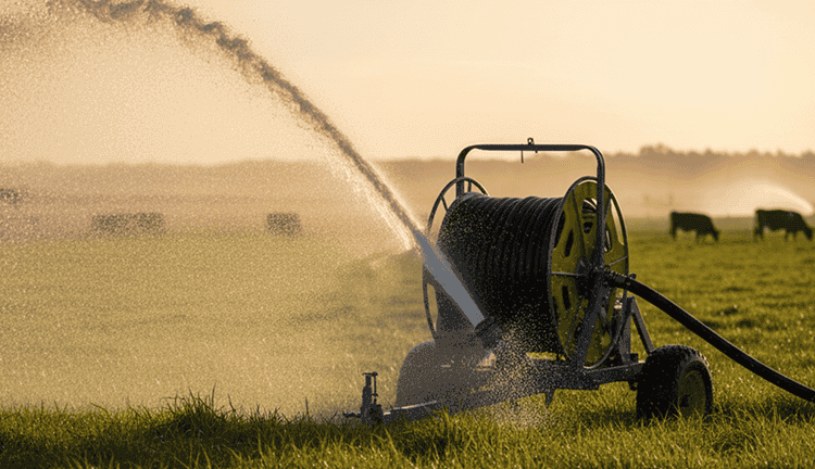 Hard hose irrigator watering dairy pasture