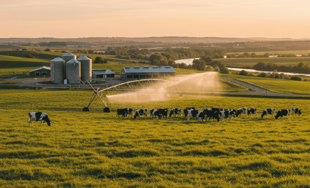 Aerial view of irrigated dairy farmland