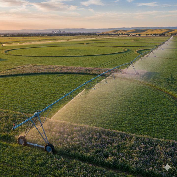Aerial view of irrigated lucerne field