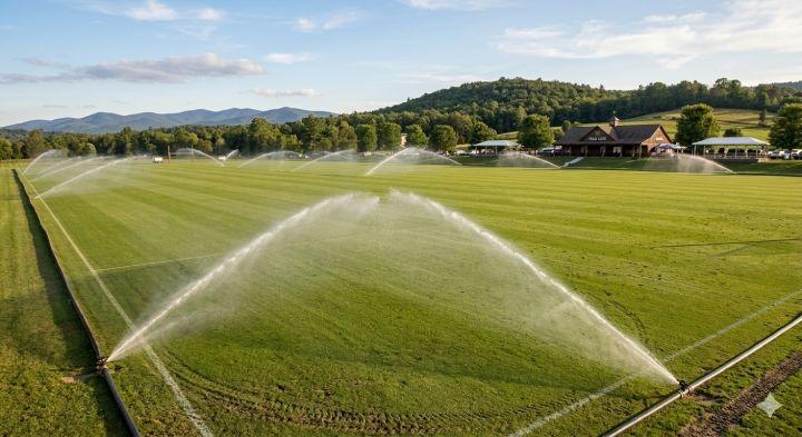 Aerial view of irrigated polo field